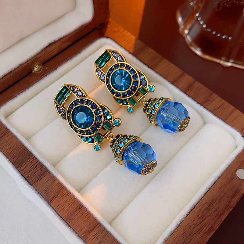 Wholesale Silver Needle Wrinkled Blue Irregular Metal Earrings